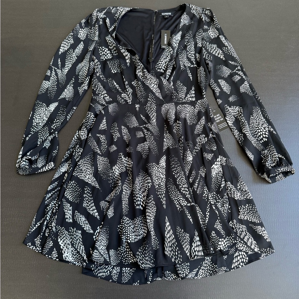 Express Chic Black Dress with White Patterns